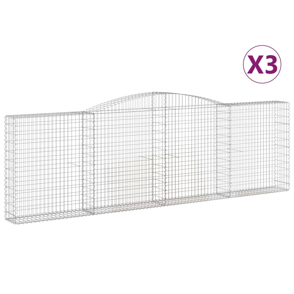 vidaXL Arched Gabion Baskets 3 pcs 400x30x120/140 cm Galvanised Iron 2