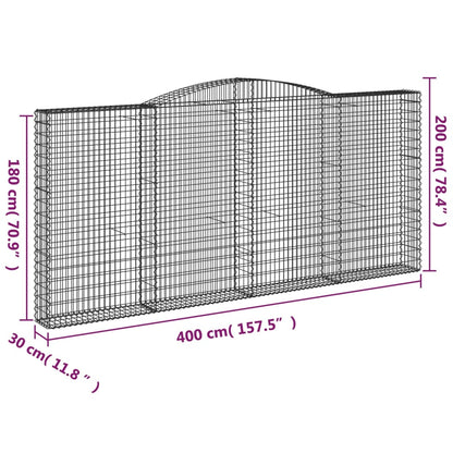 vidaXL Arched Gabion Baskets 2 pcs 400x30x180/200 cm Galvanised Iron 6