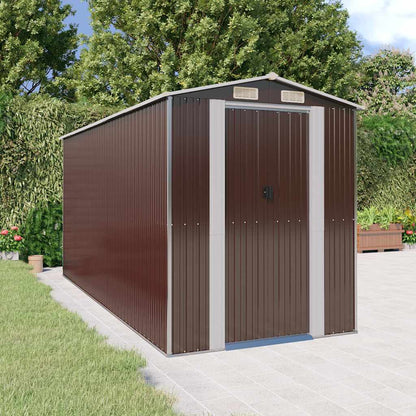 Garden Shed Dark Brown Galvanised Steel 192 x 440 x 223 cm
