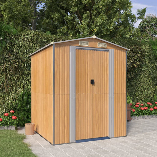 vidaXL Garden Shed Light Brown 192x191x223 cm Galvanised Steel 1