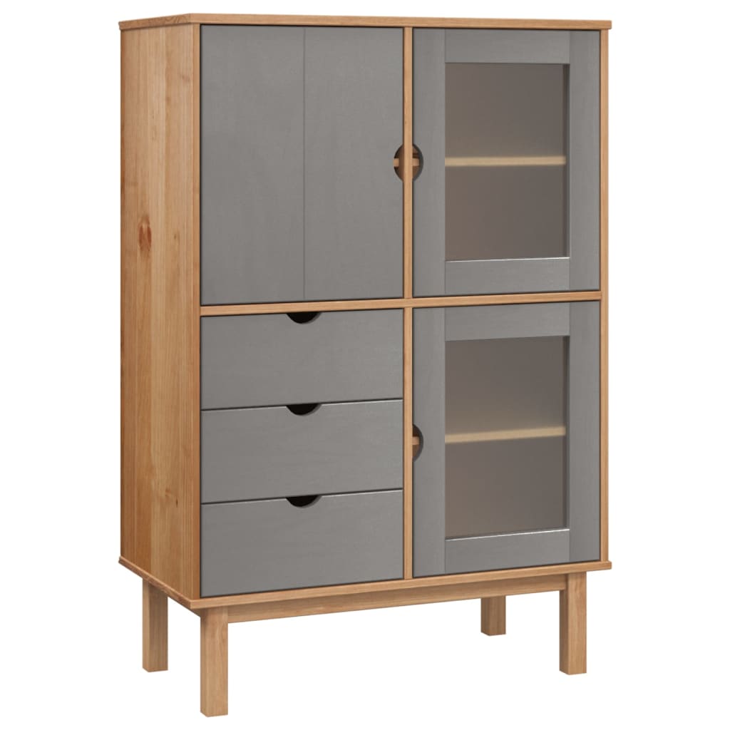 vidaXL Highboard OTTA Brown and Grey 85x43x125 cm Solid Wood Pine 2