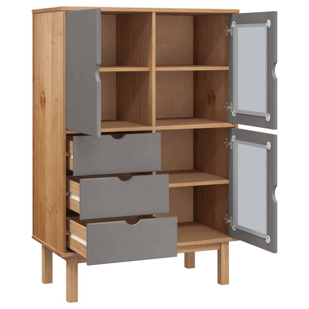 vidaXL Highboard OTTA Brown and Grey 85x43x125 cm Solid Wood Pine 4