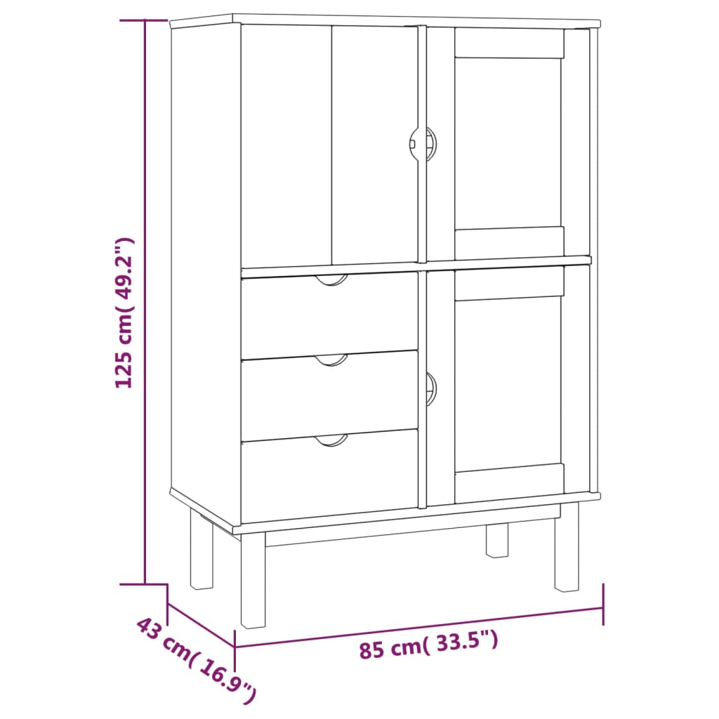vidaXL Highboard OTTA Brown and Grey 85x43x125 cm Solid Wood Pine 6