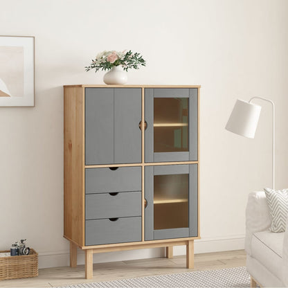 vidaXL Highboard OTTA Brown and Grey 85x43x125 cm Solid Wood Pine 1