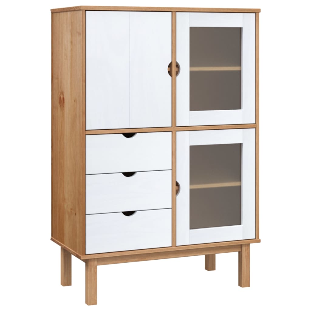 Highboard "OTTA" 85x43x125 cm Solid Wood Pine Brown and white