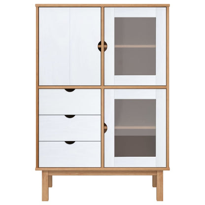 Highboard "OTTA" 85x43x125 cm Solid Wood Pine Brown and white