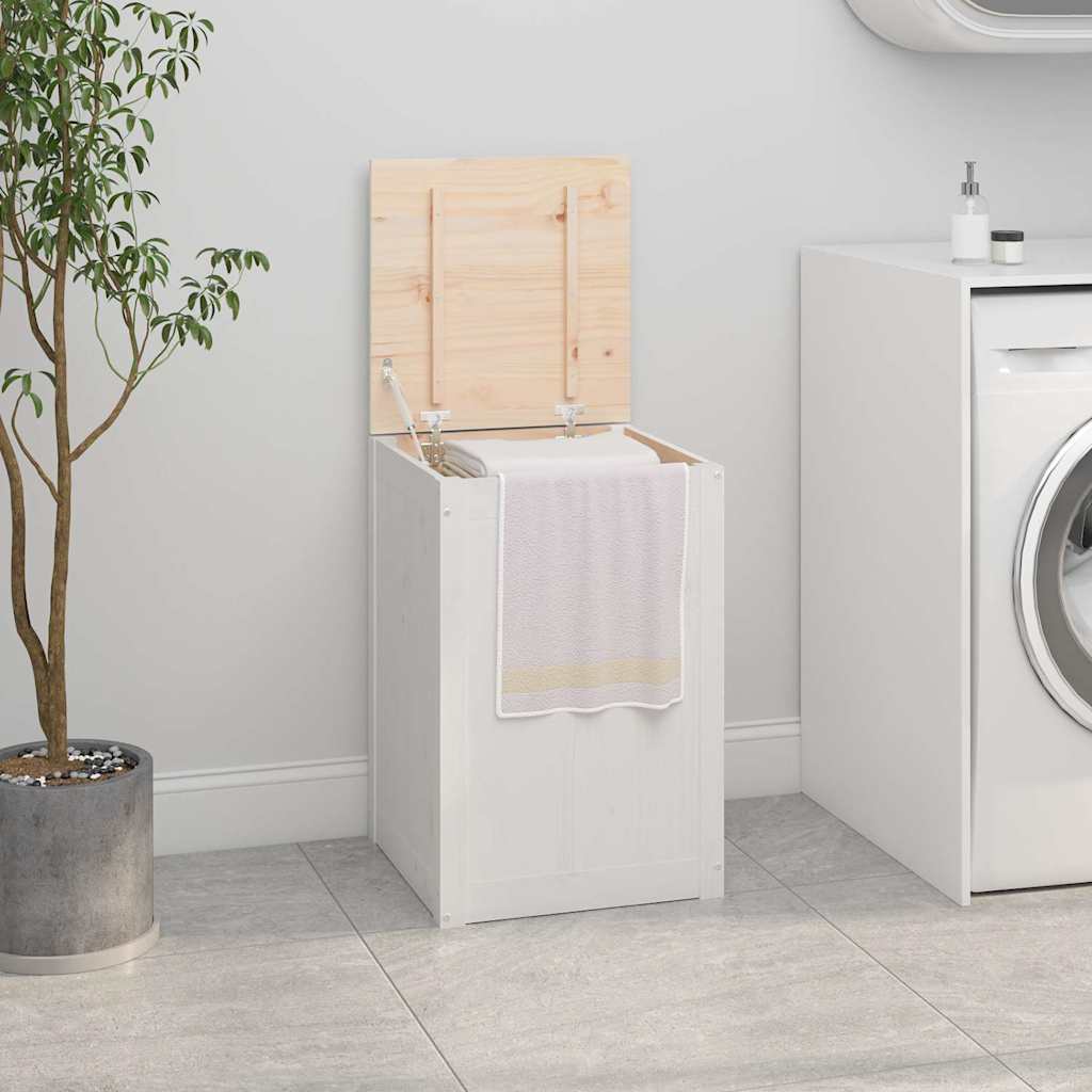 Laundry Box Solid Wood Pine White 44 x 44 x 66 cm