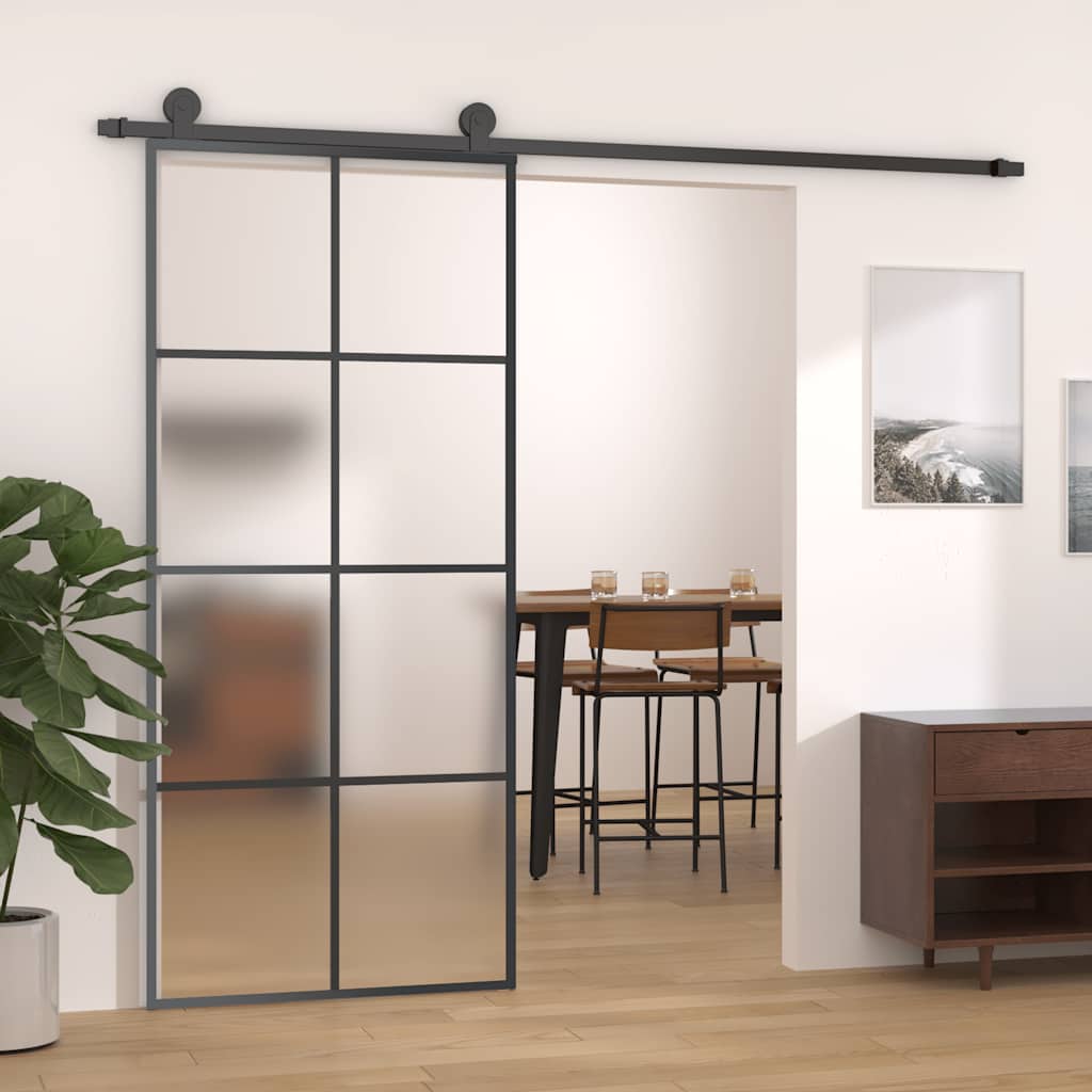 vidaXL Sliding Door with Hardware Set 90x205 cm ESG Glass&Aluminium 1