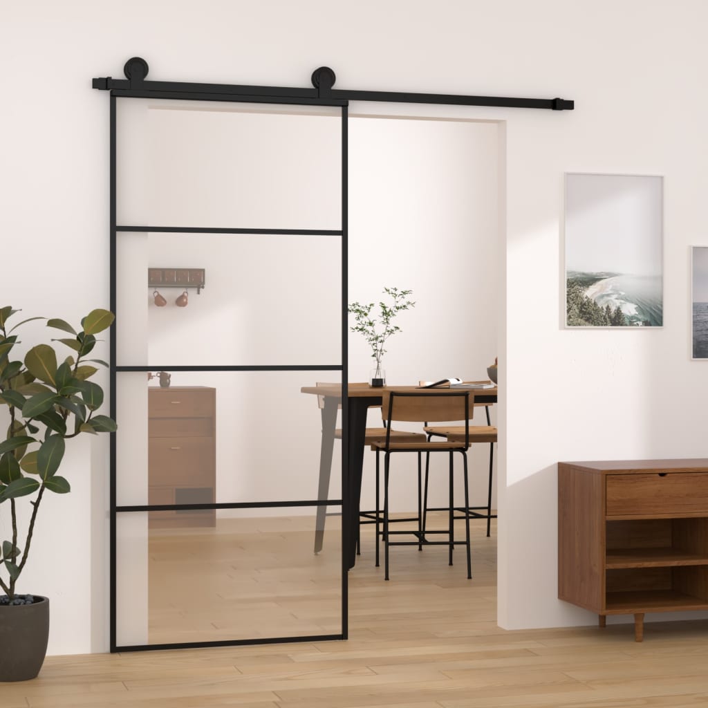 vidaXL Sliding Door with Hardware Set 90x205 cm ESG Glass&Aluminium 1