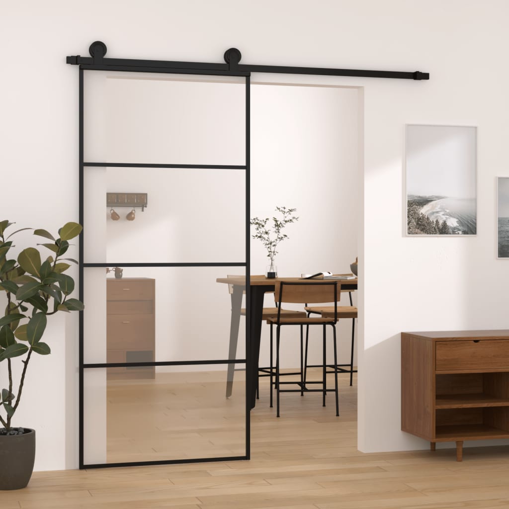 vidaXL Sliding Door with Hardware Set 90x205 cm ESG Glass&Aluminium 1