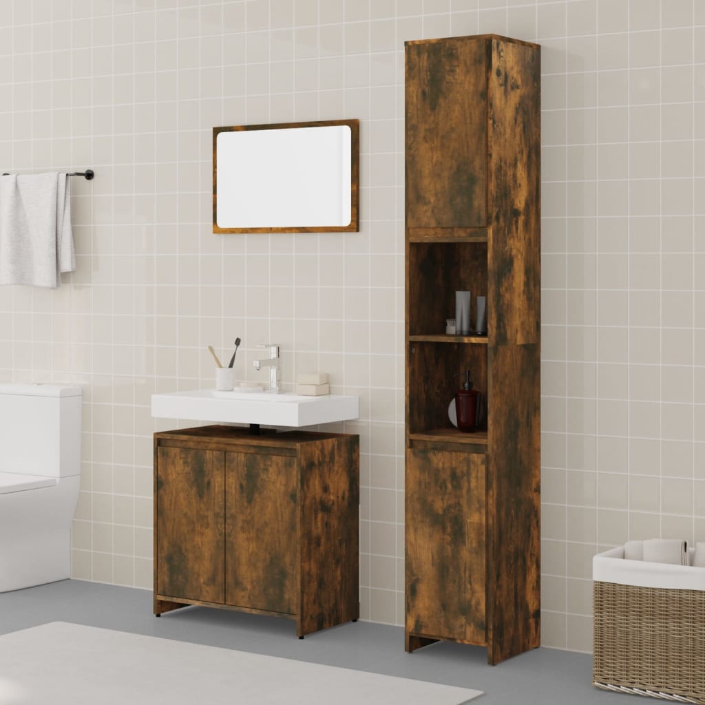 3 Piece Bathroom Furniture Set Engineered Wood Smoked oak