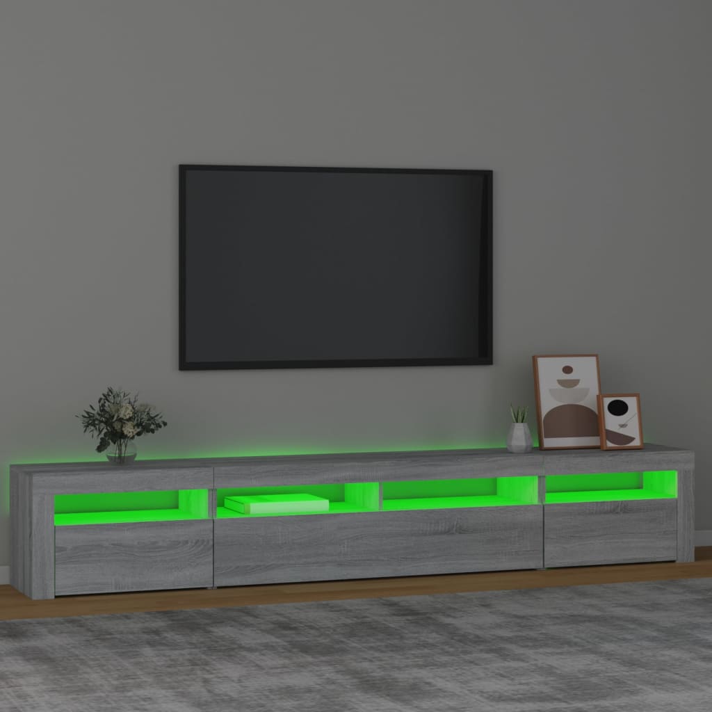 vidaXL TV Cabinet with LED Lights Grey Sonoma 240x35x40 cm 4