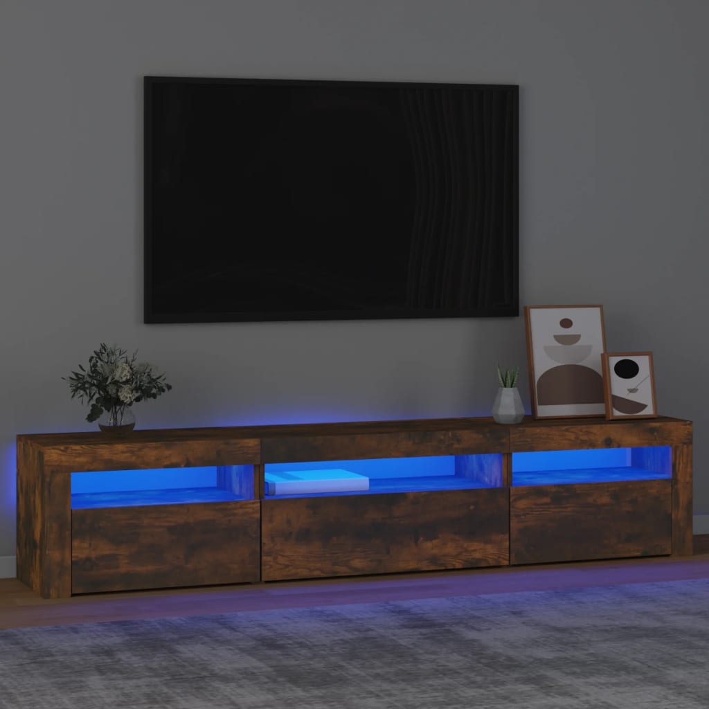 TV Cabinet with LED Lights 195x35x40 cm Smoked oak