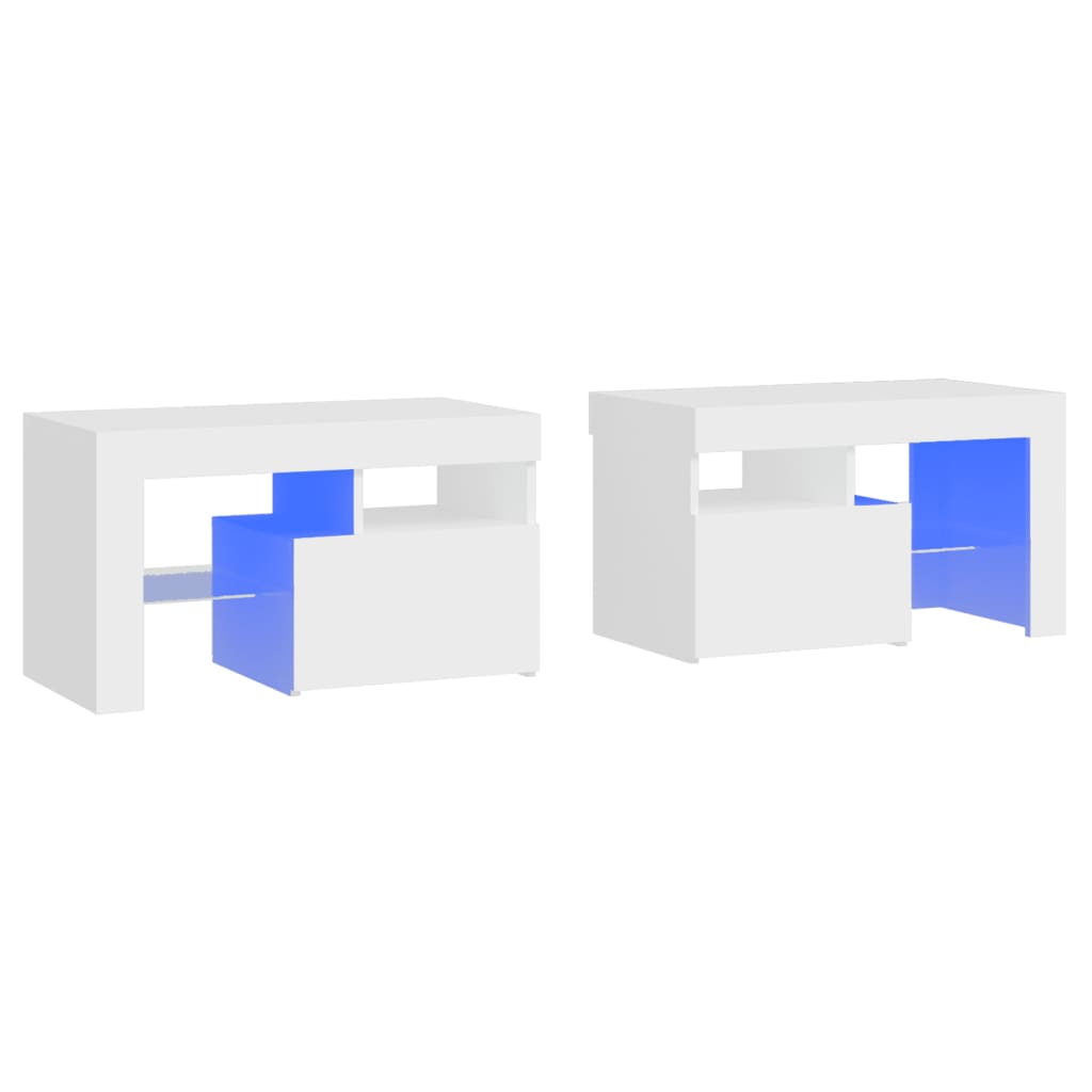 Bedside Cabinets 2 pcs with LED Lights 70x36,5x40 cm White