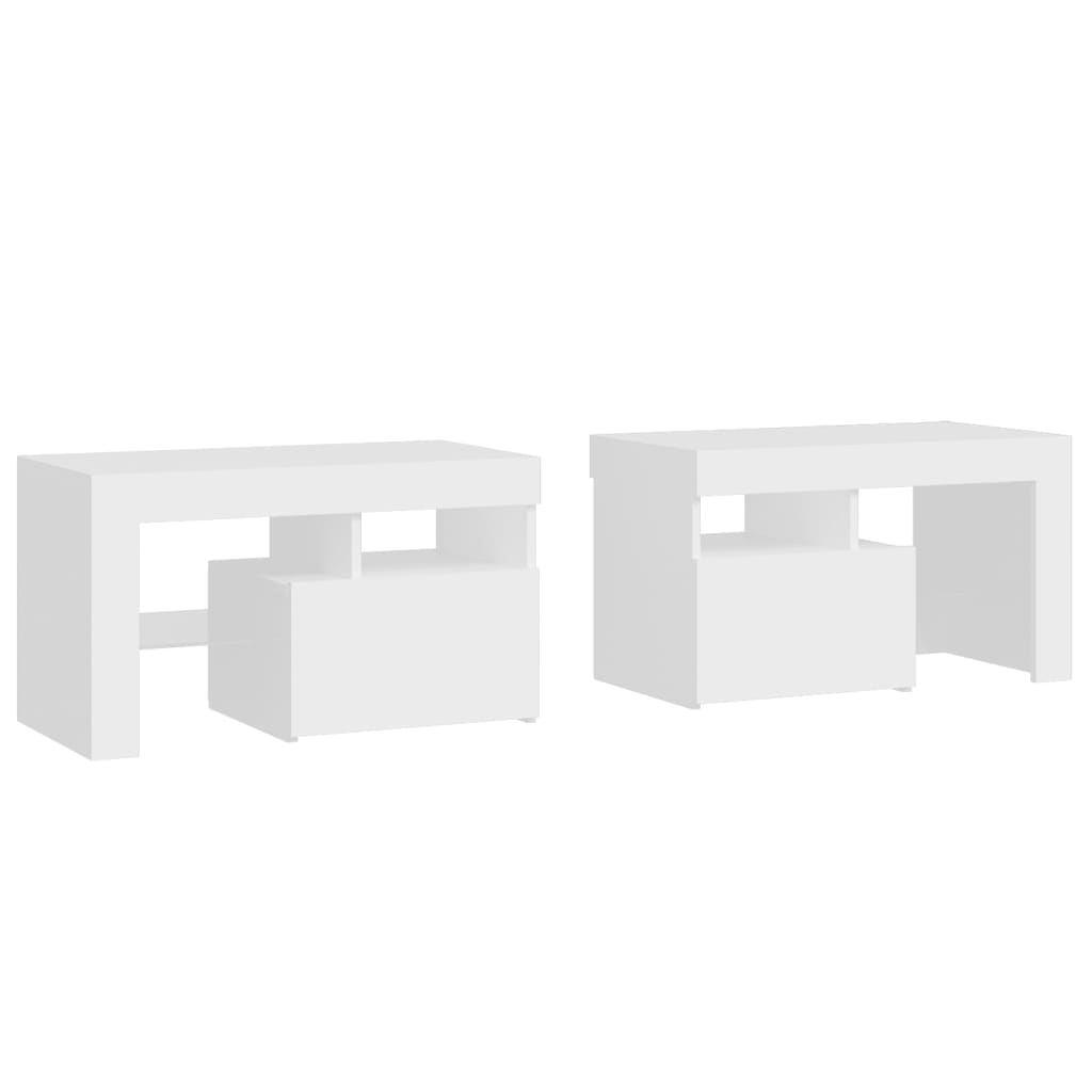 Bedside Cabinets 2 pcs with LED Lights 70x36,5x40 cm White
