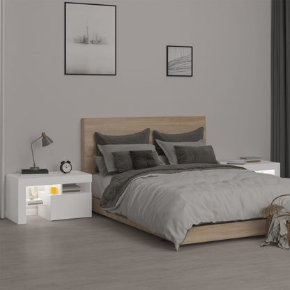 Bedside Cabinets 2 pcs with LED Lights 70x36,5x40 cm White