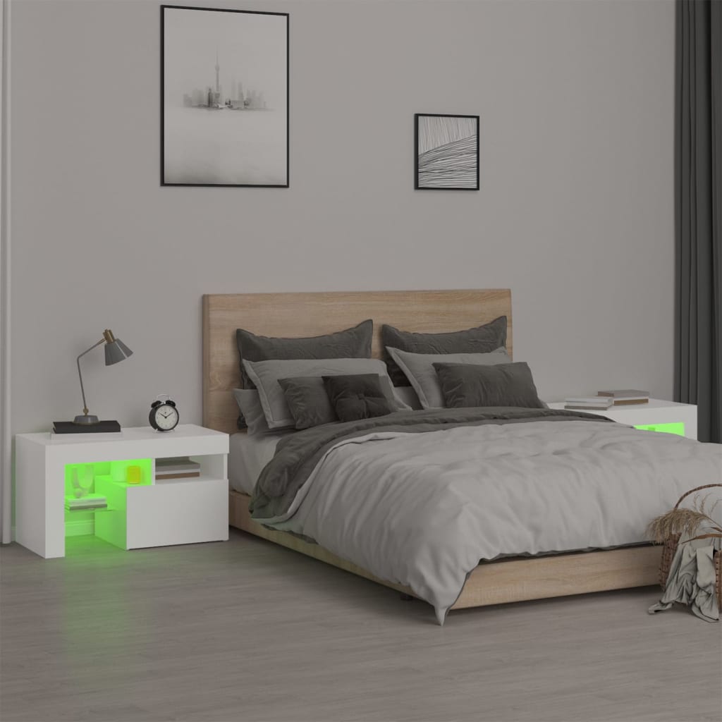 Bedside Cabinets 2 pcs with LED Lights 70x36,5x40 cm White