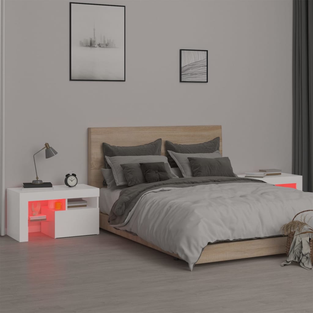 Bedside Cabinets 2 pcs with LED Lights 70x36,5x40 cm White