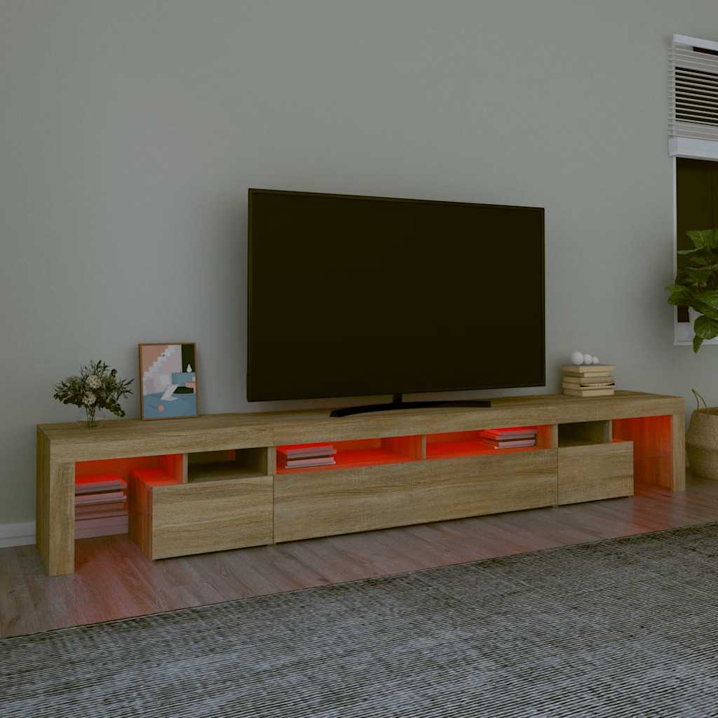 vidaXL TV Cabinet with LED Lights Sonoma Oak 260x36,5x40 cm 6