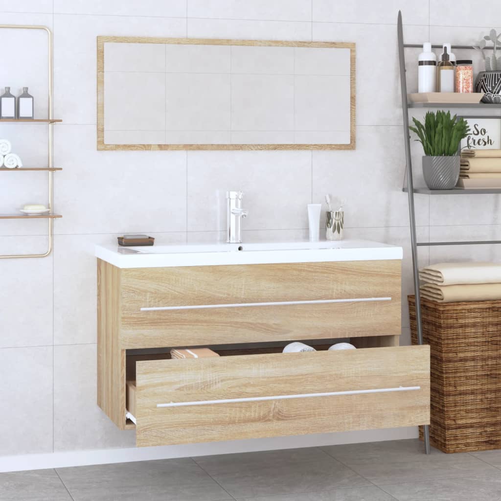 vidaXL 3 Piece Bathroom Furniture Set Sonoma Oak 4