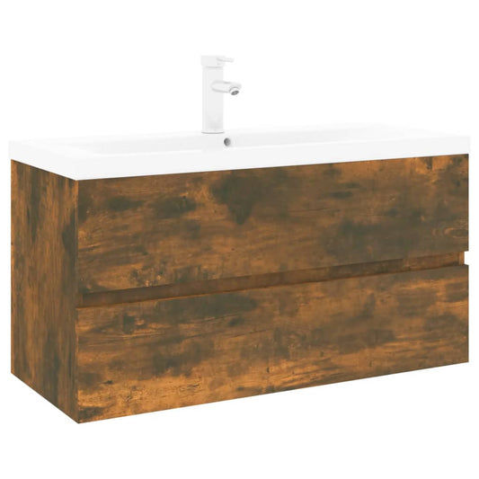 vidaXL Sink Cabinet with Built-in Basin Smoked Oak Engineered Wood 2