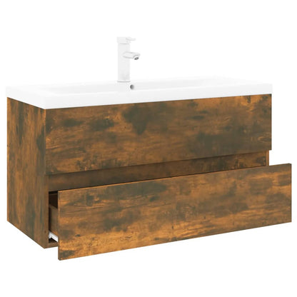 vidaXL Sink Cabinet with Built-in Basin Smoked Oak Engineered Wood 3