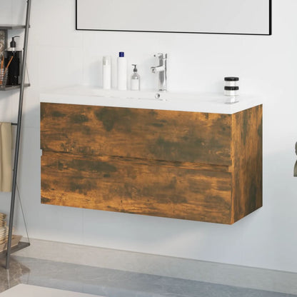 vidaXL Sink Cabinet with Built-in Basin Smoked Oak Engineered Wood 1