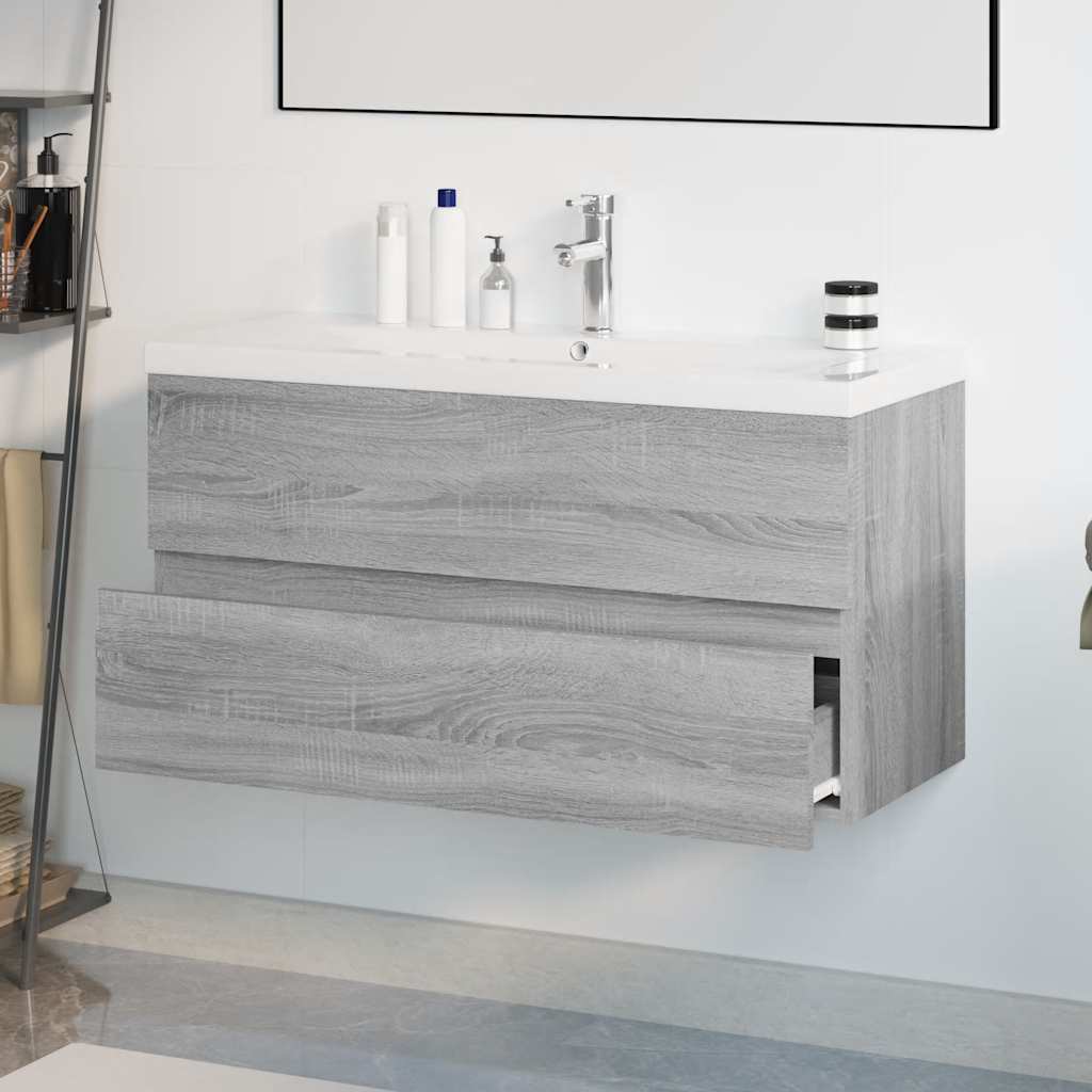 vidaXL Sink Cabinet with Built-in Basin Grey Sonoma Engineered Wood 4