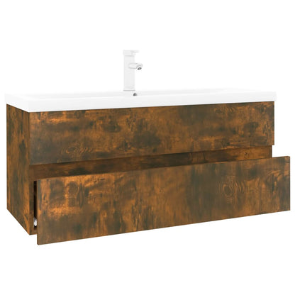 vidaXL Sink Cabinet with Built-in Basin Smoked Oak Engineered Wood 2