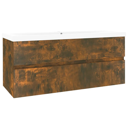 vidaXL Sink Cabinet with Built-in Basin Smoked Oak Engineered Wood 4