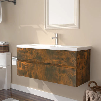 vidaXL Sink Cabinet with Built-in Basin Smoked Oak Engineered Wood 1
