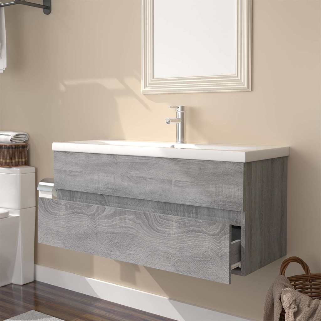 vidaXL Sink Cabinet with Built-in Basin Grey Sonoma Engineered Wood 4