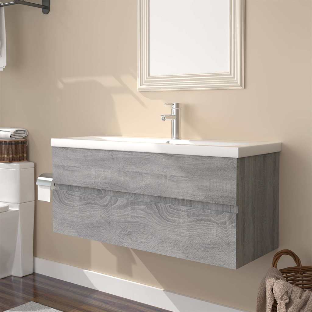 vidaXL Sink Cabinet with Built-in Basin Grey Sonoma Engineered Wood 1