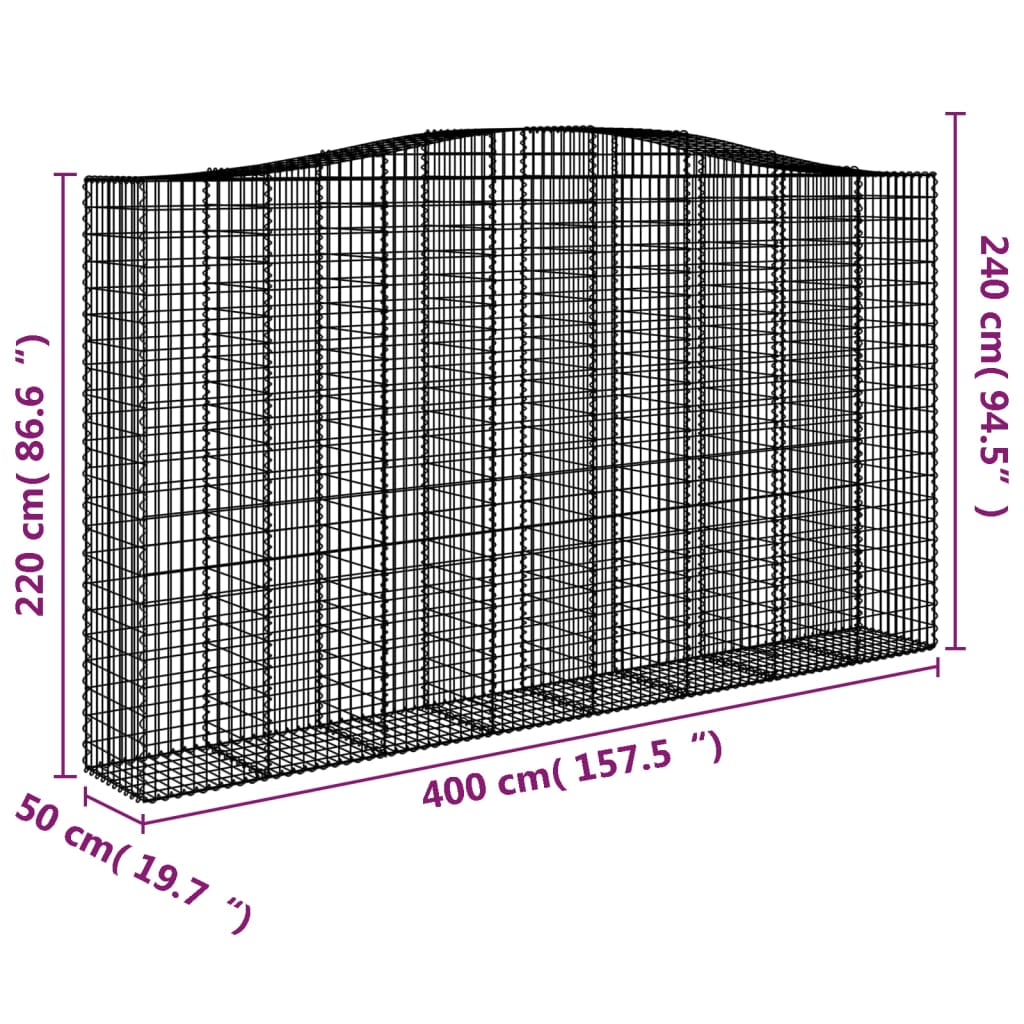 vidaXL Arched Gabion Basket 400x50x220/240 cm Galvanised Iron 5