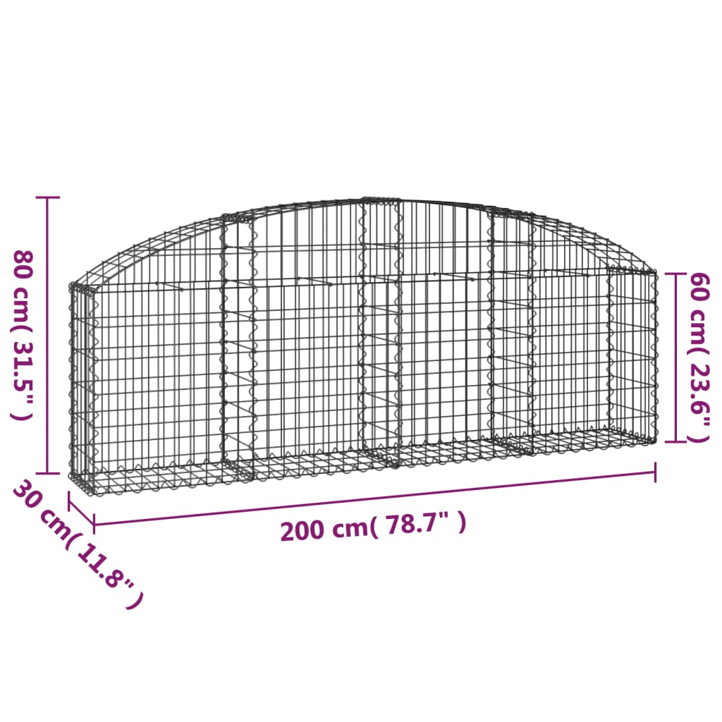 Arched Gabion Basket Galvanised Iron 200 x 30 x 40/60 cm – 200 x 50 x 220/240 cm 200 x 30 x 60/80 cm