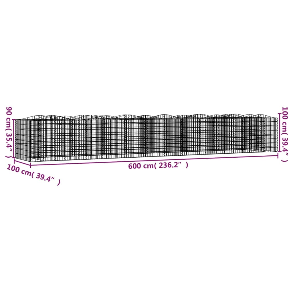 vidaXL Arched Gabion Raised Bed 600x100x100 cm Galvanised Iron 5