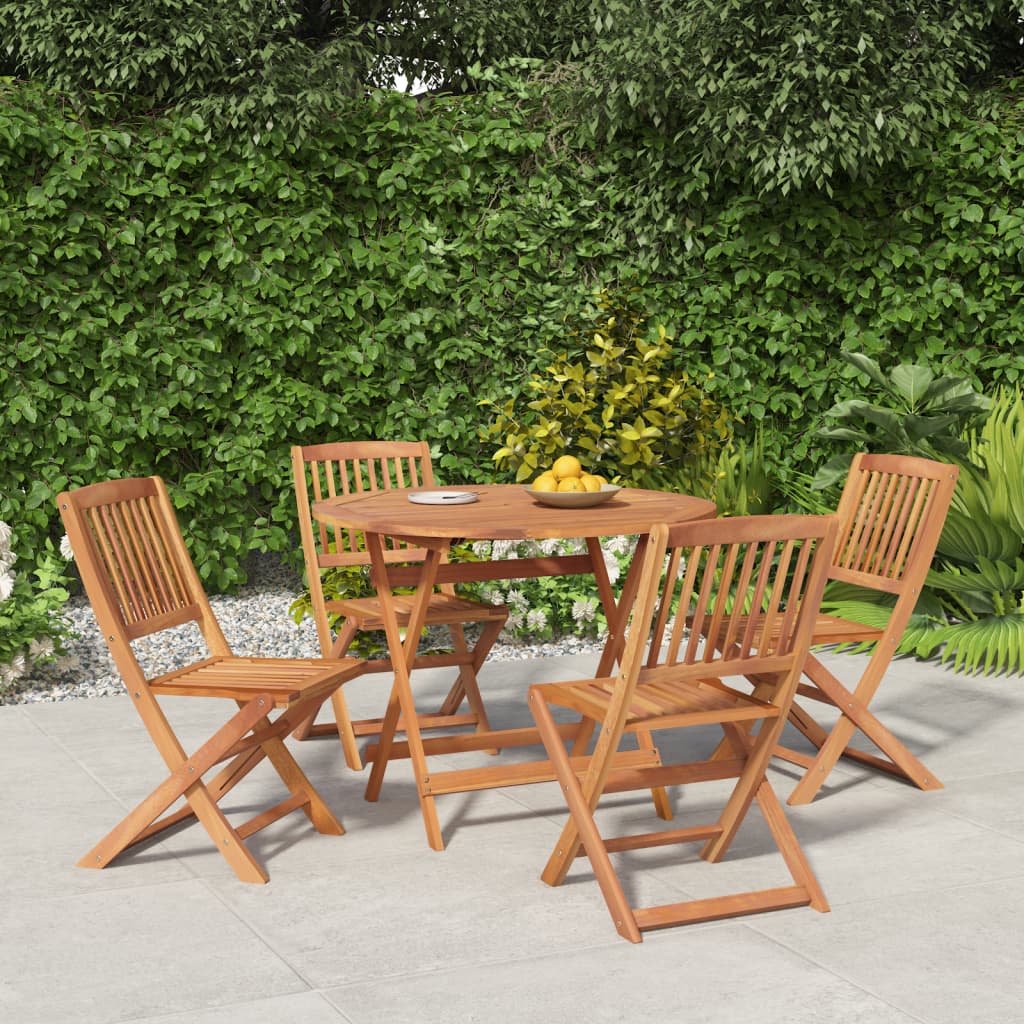 5 Piece Garden Dining Set Solid Wood Acacia Without armrest Round
