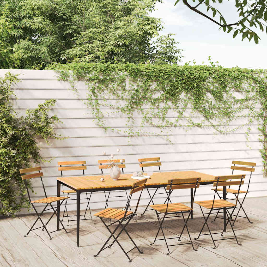 vidaXL Folding Chairs 8 pcs Steel and Solid Wood Acacia 1
