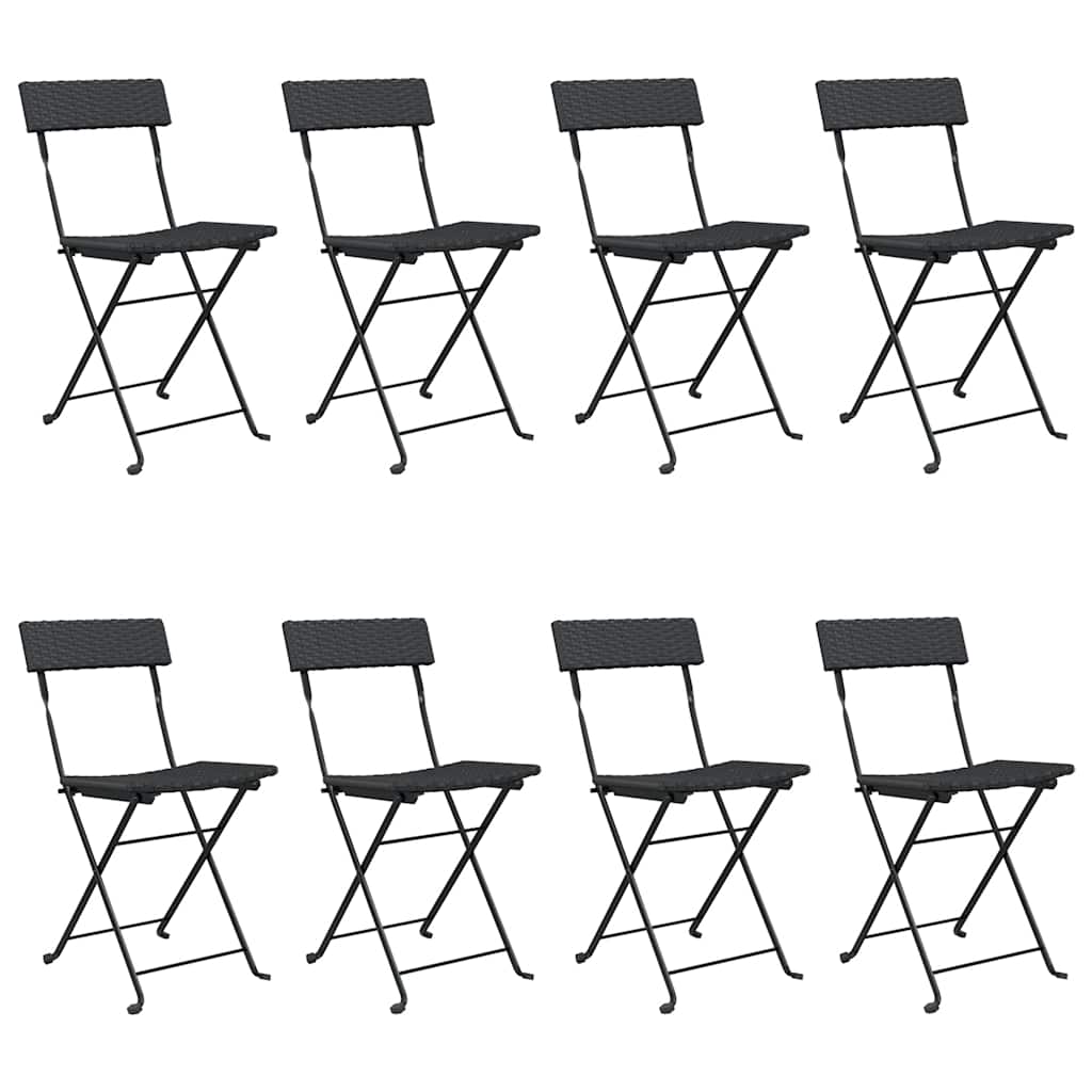 vidaXL Folding Chairs 8 pcs Black Poly Rattan and Steel 2