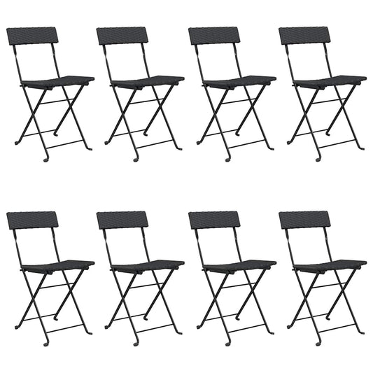 vidaXL Folding Chairs 8 pcs Black Poly Rattan and Steel 2