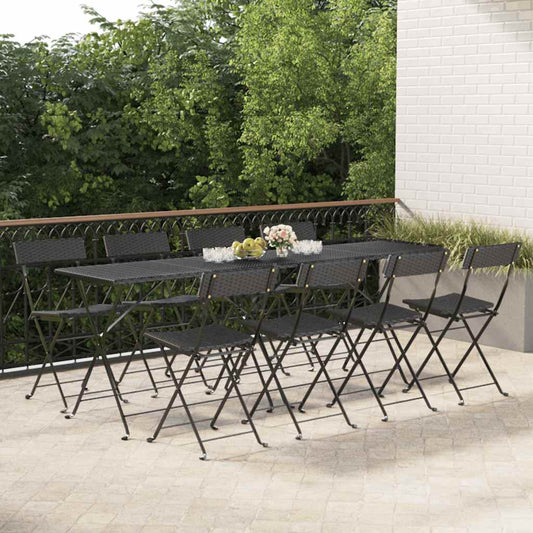 vidaXL Folding Chairs 8 pcs Black Poly Rattan and Steel 1
