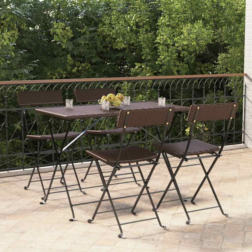 Folding Chairs Poly Rattan and Steel Brown 4