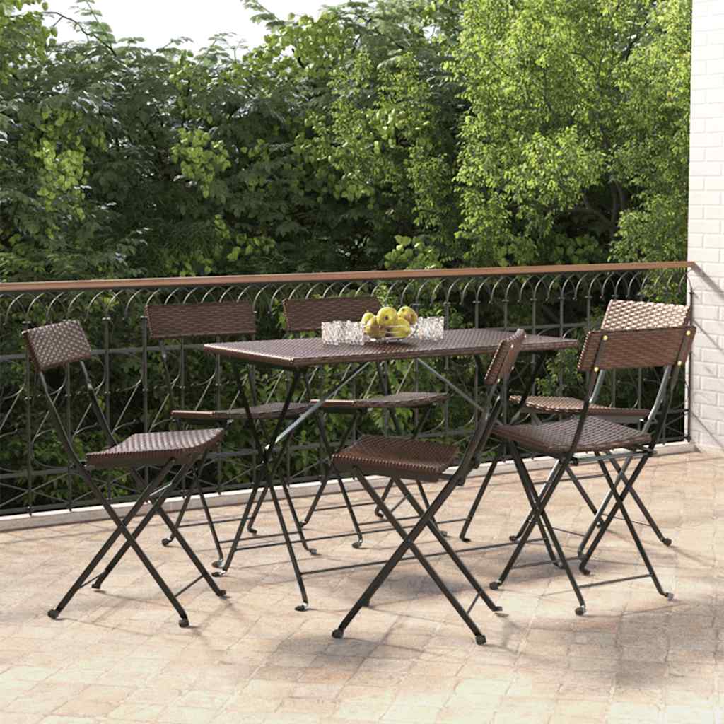Folding Chairs Poly Rattan and Steel Brown 6