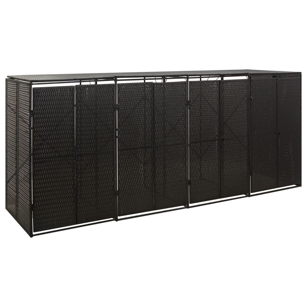 vidaXL Quadruple Wheelie Bin Shed Black 274x80x117 cm Poly Rattan 2