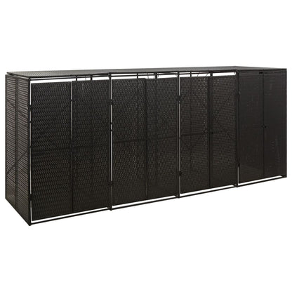 vidaXL Quadruple Wheelie Bin Shed Black 274x80x117 cm Poly Rattan 2