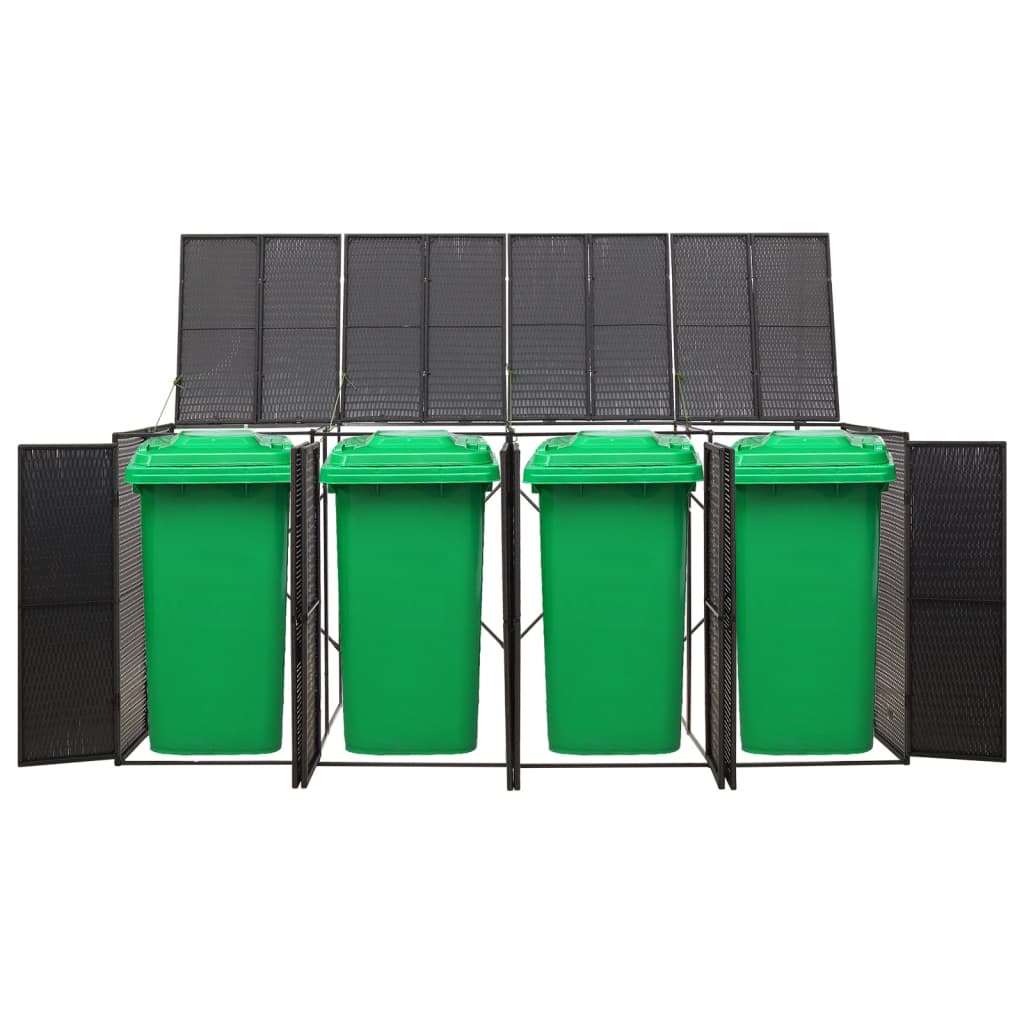 vidaXL Quadruple Wheelie Bin Shed Black 274x80x117 cm Poly Rattan 1