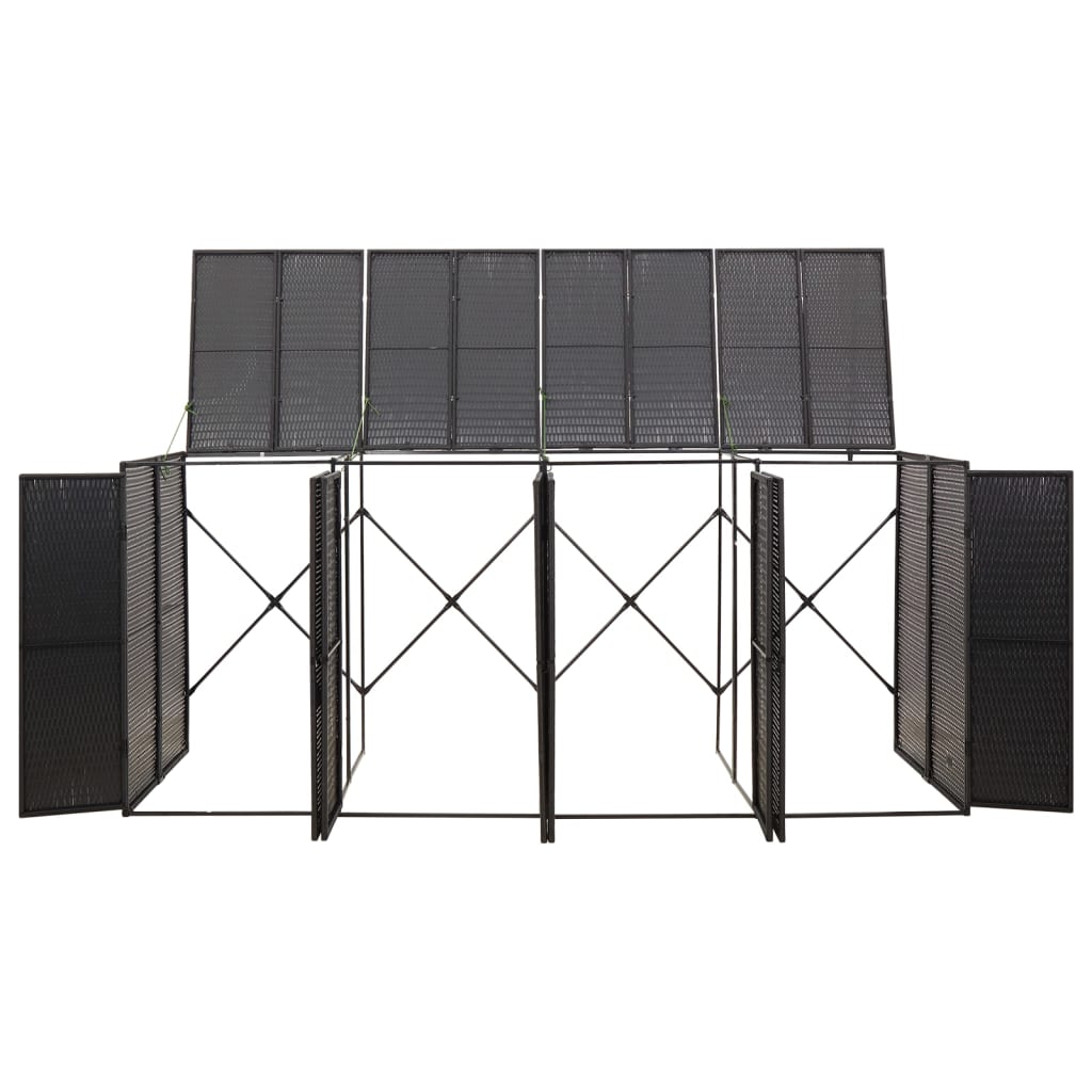 vidaXL Quadruple Wheelie Bin Shed Black 274x80x117 cm Poly Rattan 3