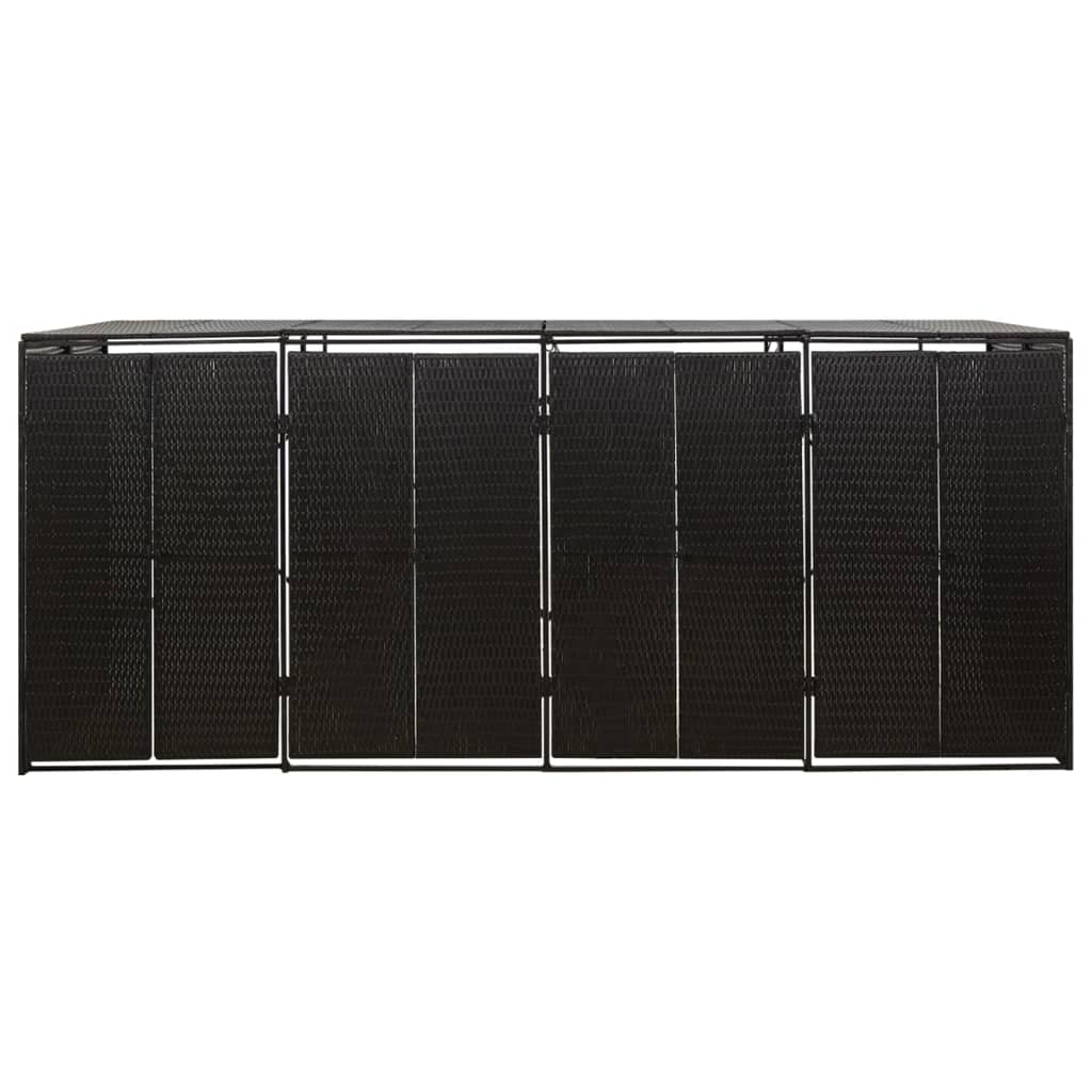 vidaXL Quadruple Wheelie Bin Shed Black 274x80x117 cm Poly Rattan 4