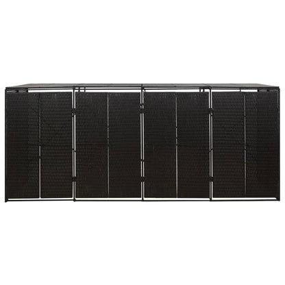 vidaXL Quadruple Wheelie Bin Shed Black 274x80x117 cm Poly Rattan 4