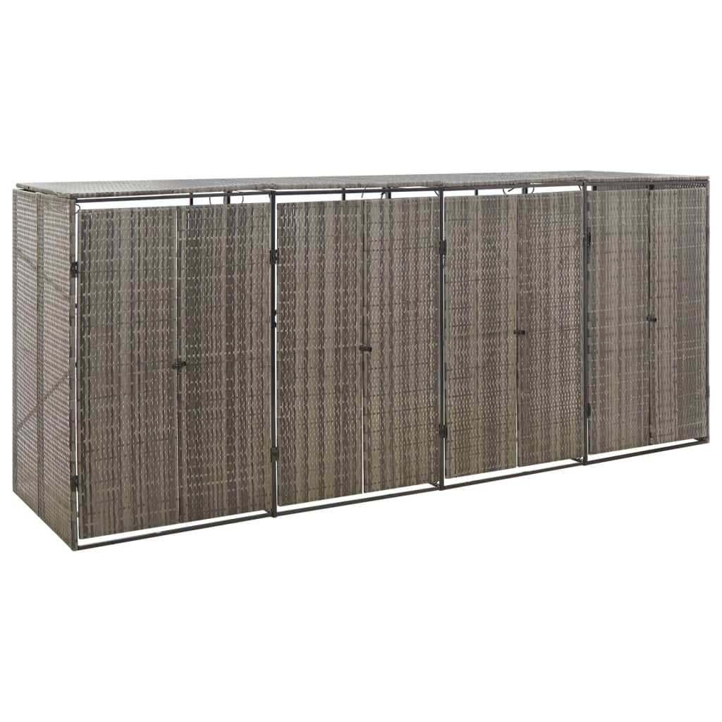 vidaXL Quadruple Wheelie Bin Shed Grey 274x80x117 cm Poly Rattan 1